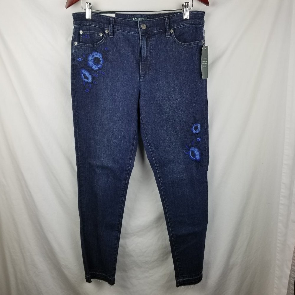 Lauren Skinny Cropped Jeans Ralph Blue Embroidered